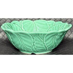 California Pottery USA No 90 Green Cabbage Leaf Center Bowl Of Chip n Dip Set